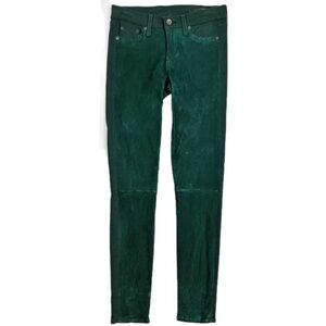 Rag & Bone Jean Hyde Skinny Lambs Leather Suede Green Teal Blue Green size 24